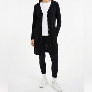 MARALLIS COLLECTION Jersey Knit Black Long Line Button Front Cardigan US Sz L